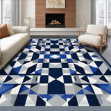 Ultra Soft Area Rug, Non Slip, Stain Resistant, Washable Area Rugs for Living Room, Bedroom, Navy Blue And Silver Modern Geometric Area With Symmetrical Design(Blue)