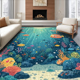 Ultra Soft Area Rug, Non Slip, Stain Resistant, Washable Area Rugs for Living Room, Bedroom, Fun Ocean World Rug for Kids with Marine Life and Learning Shapes(Blue)