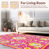 Ultra Soft Area Rug, Non Slip, Stain Resistant, Washable Area Rugs for Living Room, Bedroom, Chic Distressed Linear Aesthetic(Pink)