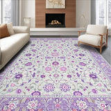 Ultra Soft Area Rug, Non Slip, Stain Resistant, Washable Area Rugs for Living Room, Bedroom, Chic Geometric Lavender Accents(Ivory)