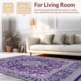 Ultra Soft Area Rug, Non Slip, Stain Resistant, Washable Area Rugs for Living Room, Bedroom, Elegant Floral Area with Purple and Silver Design(Purple)