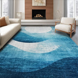 Ultra Soft Area Rug, Non Slip, Stain Resistant, Washable Area Rugs for Living Room, Bedroom, Contemporary Circle Rug with Dynamic Distressed Blue Ombre Pattern(Blue)