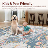 Ultra Soft Area Rug, Non Slip, Stain Resistant, Washable Area Rugs for Living Room, Bedroom, Elegant Earthy Palette Floral Style(Gray)