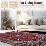 Ultra Soft Area Rug, Non Slip, Stain Resistant, Washable Area Rugs for Living Room, Bedroom, Rustic Distressed Geometric Motif(Red)