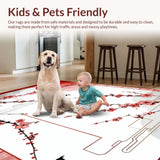 Ultra Soft Area Rug, Non Slip, Stain Resistant, Washable Area Rugs for Living Room, Bedroom, Luxurious Floral Ink Painting Style(Red)