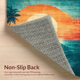 Ultra Soft Area Rug, Non Slip, Stain Resistant, Washable Area Rugs for Living Room, Bedroom, Tropical Surfboard Patterned Rug with Vibrant Wave Motifs and Sunset Hues(Orange)