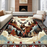 Ultra Soft Area Rug, Non Slip, Stain Resistant, Washable Area Rugs for Living Room, Bedroom, Contemporary Abstract Deer Theme(Brown)