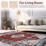 Ultra Soft Area Rug, Non Slip, Stain Resistant, Washable Area Rugs for Living Room, Bedroom, Contemporary Distressed Geometric Charm(Red)