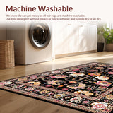 Ultra Soft Area Rug, Non Slip, Stain Resistant, Washable Area Rugs for Living Room, Bedroom, Abstract Black Blossom Pattern(Black)