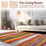 Ultra Soft Area Rug, Non Slip, Stain Resistant, Washable Area Rugs for Living Room, Bedroom, Vibrant Striped Chindi Aesthetic(Red)