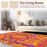 Ultra Soft Area Rug, Non Slip, Stain Resistant, Washable Area Rugs for Living Room, Bedroom, Chic Ethnic Patterned Accent(Orange)