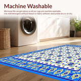 Ultra Soft Area Rug, Non Slip, Stain Resistant, Washable Area Rugs for Living Room, Bedroom, Timeless Mediterranean Tile Classic Azure and Cream Area(Blue)
