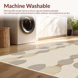 Ultra Soft Area Rug, Non Slip, Stain Resistant, Washable Area Rugs for Living Room, Bedroom, Rustic Textured Scalloped Aesthetic(Beige)