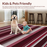 Ultra Soft Area Rug, Non Slip, Stain Resistant, Washable Area Rugs for Living Room, Bedroom, Colorful Striped Boho Elegance(Red)