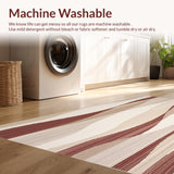 Ultra Soft Area Rug, Non Slip, Stain Resistant, Washable Area Rugs for Living Room, Bedroom, Classic Wave Round Beige/Burgundy(Beige)