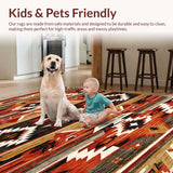Ultra Soft Area Rug, Non Slip, Stain Resistant, Washable Area Rugs for Living Room, Bedroom, Artistic Southwestern Heritage Design(Red)