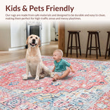 Ultra Soft Area Rug, Non Slip, Stain Resistant, Washable Area Rugs for Living Room, Bedroom, Transitional Soft Toned Artwork(Pink)