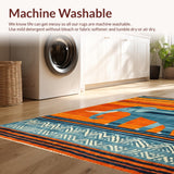 Ultra Soft Area Rug, Non Slip, Stain Resistant, Washable Area Rugs for Living Room, Bedroom, Vibrant Ethnic Patterned Floor Mat(Orange)