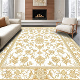 Ultra Soft Area Rug, Non Slip, Stain Resistant, Washable Area Rugs for Living Room, Bedroom, Vintage Elegance Round Area with Ornate Detailing in Beige(Gold)
