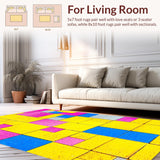 Ultra Soft Area Rug, Non Slip, Stain Resistant, Washable Area Rugs for Living Room, Bedroom, Vibrant Geometric Tile Motif(Yellow)