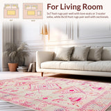 Ultra Soft Area Rug, Non Slip, Stain Resistant, Washable Area Rugs for Living Room, Bedroom, Chic Minimalist Floral Design(Pink)