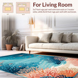 Ultra Soft Area Rug, Non Slip, Stain Resistant, Washable Area Rugs for Living Room, Bedroom, Pastel Coral Wave Inspiration(Blue)