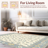 Ultra Soft Area Rug, Non Slip, Stain Resistant, Washable Area Rugs for Living Room, Bedroom, Elegant Interwoven Beige and Sky Blue Floral Design(Beige)