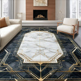 Ultra Soft Area Rug, Non Slip, Stain Resistant, Washable Area Rugs for Living Room, Bedroom, Chic Geometric Gold Accents Style(White)