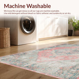 Ultra Soft Area Rug, Non Slip, Stain Resistant, Washable Area Rugs for Living Room, Bedroom, Elegant Floral Medallion West Elm Style Rug With Distressed Vintage Look(Red)