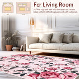 Ultra Soft Area Rug, Non Slip, Stain Resistant, Washable Area Rugs for Living Room, Bedroom, Playful Flower Petal Arrangement(Pink)