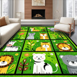 Ultra Soft Area Rug, Non Slip, Stain Resistant, Washable Area Rugs for Living Room, Bedroom, Joyful Circular Animal Playground Concept(Green)