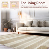 Ultra Soft Area Rug, Non Slip, Stain Resistant, Washable Area Rugs for Living Room, Bedroom, Timeless Natural Fiber Scallop Motif(Beige)
