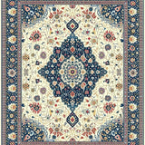 Ultra Soft Area Rug, Non Slip, Stain Resistant, Washable Area Rugs for Living Room, Bedroom, Vintage Boho Bathroom with Beige and Blue Floral Accents(Beige)