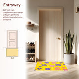 Ultra Soft Area Rug, Non Slip, Stain Resistant, Washable Area Rugs for Living Room, Bedroom, Joyful Contemporary Floral Theme(Yellow)