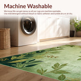 Ultra Soft Area Rug, Non Slip, Stain Resistant, Washable Area Rugs for Living Room, Bedroom, Chic Contemporary Green Floral Motif(Green)