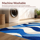 Ultra Soft Area Rug, Non Slip, Stain Resistant, Washable Area Rugs for Living Room, Bedroom, Rustic Textured Organic Shape(Blue)
