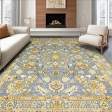 Ultra Soft Area Rug, Non Slip, Stain Resistant, Washable Area Rugs for Living Room, Bedroom, Luxurious Gold-Hued Botanical Design(Gray)
