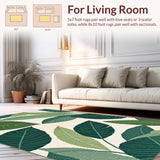 Ultra Soft Area Rug, Non Slip, Stain Resistant, Washable Area Rugs for Living Room, Bedroom, Elegant Leaf Motif Aesthetic(Green)