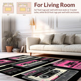 Ultra Soft Area Rug, Non Slip, Stain Resistant, Washable Area Rugs for Living Room, Bedroom, Charming Retro Rhythmic Design(Pink)