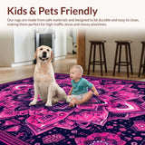 Ultra Soft Area Rug, Non Slip, Stain Resistant, Washable Area Rugs for Living Room, Bedroom, Rustic Mandala Art Design(Pink)