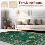 Ultra Soft Area Rug, Non Slip, Stain Resistant, Washable Area Rugs for Living Room, Bedroom, Eclectic Abstract Jungle Motif(Green)