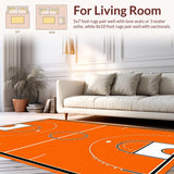 Ultra Soft Area Rug, Non Slip, Stain Resistant, Washable Area Rugs for Living Room, Bedroom, Energetic Round Sports Theme Decor(Orange)