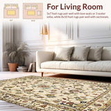 Ultra Soft Area Rug, Non Slip, Stain Resistant, Washable Area Rugs for Living Room, Bedroom, Rustic Neutral Botanical Motif(Beige)
