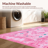 Ultra Soft Area Rug, Non Slip, Stain Resistant, Washable Area Rugs for Living Room, Bedroom, Vivid Seasonal Teal Accents(Pink)