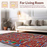 Ultra Soft Area Rug, Non Slip, Stain Resistant, Washable Area Rugs for Living Room, Bedroom, Colorful Town Life Educational Design(Red)