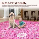 Ultra Soft Area Rug, Non Slip, Stain Resistant, Washable Area Rugs for Living Room, Bedroom, Whimsical Round Blossom Design(Pink)