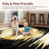 Ultra Soft Area Rug, Non Slip, Stain Resistant, Washable Area Rugs for Living Room, Bedroom, Chic Soft Curved Sun Patterns(Gold)