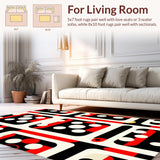 Ultra Soft Area Rug, Non Slip, Stain Resistant, Washable Area Rugs for Living Room, Bedroom, Chic Graphic Playful Shapes(Red)