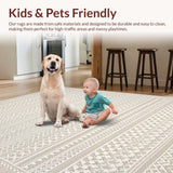 Ultra Soft Area Rug, Non Slip, Stain Resistant, Washable Area Rugs for Living Room, Bedroom, Rustic Tiled Patterned Appeal(Beige)