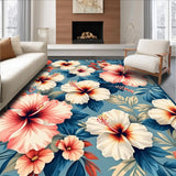 Ultra Soft Area Rug, Non Slip, Stain Resistant, Washable Area Rugs for Living Room, Bedroom, Seaside Blooms Textured Area With Sun Protected Floral Elements(Blue)